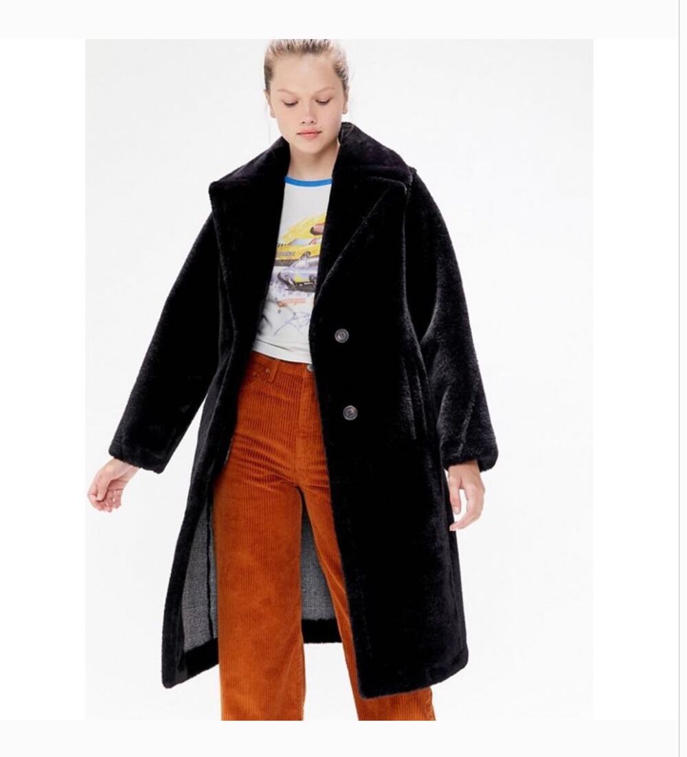 Avec Les Filles Vegan Fur Coat XS Black Glam Old Money Luxury Teddy Long Line